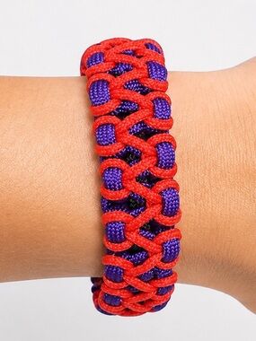 Handmade Red Purple Paracord Bracelet Toggle Closure 7.75”